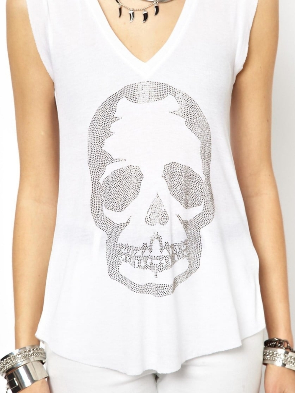 Zadig & Voltaire Brooklyn Strass Cotton Skull V Neck Tee / Tank - Sz. S